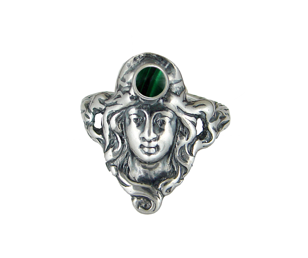 Sterling Silver Garden Woman Maiden Ring With Malachite Size 5